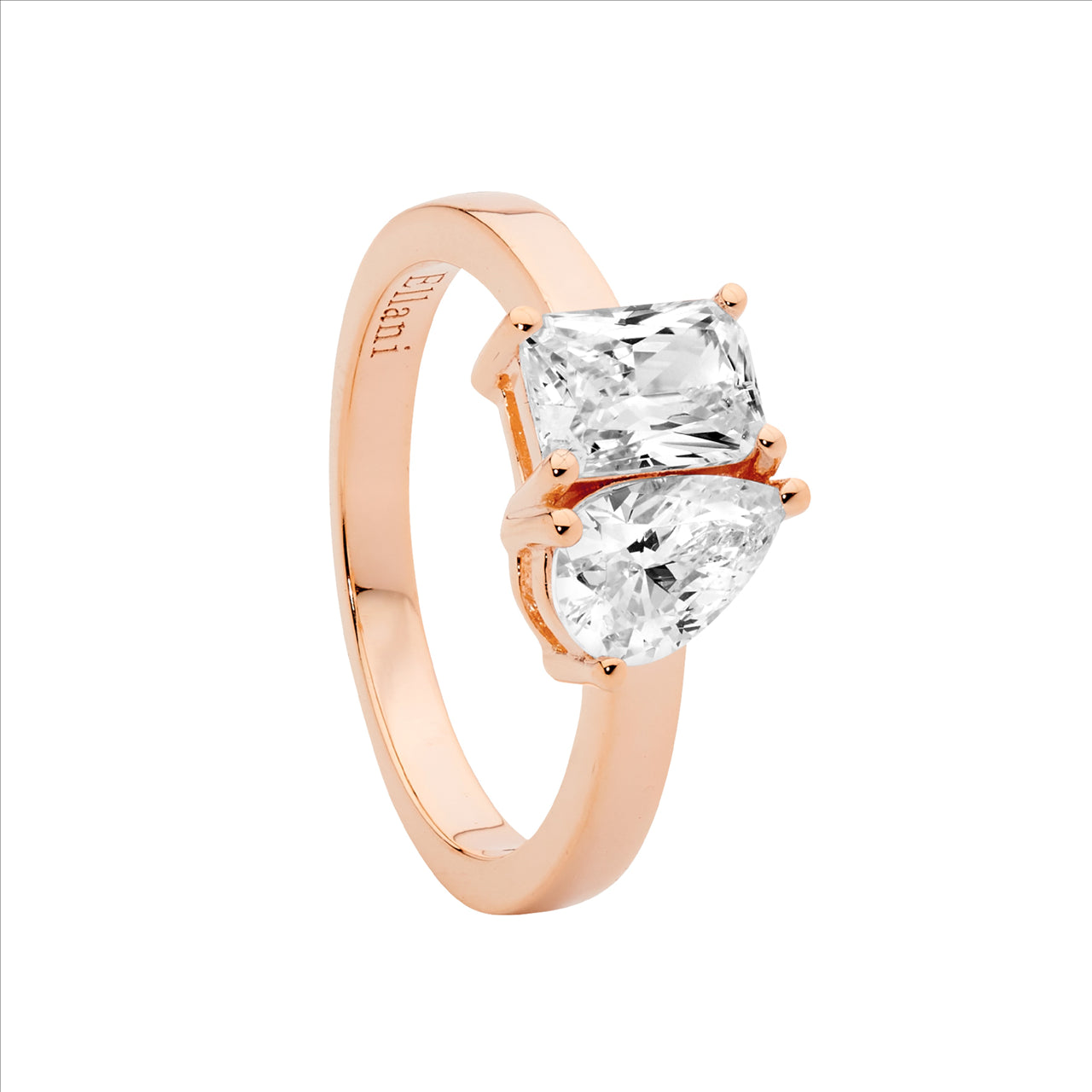 Pear & Emerald Cut CZ Toi Et Moi Dress Ring - Rose Gold