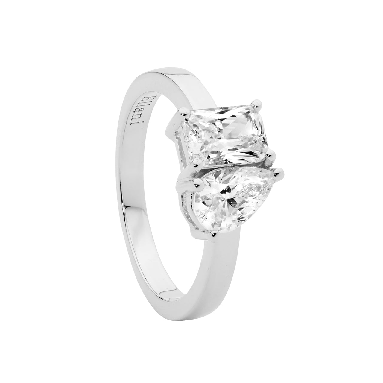 Pear & Emerald Cut CZ Toi Et Moi Dress Ring - Sterling Silver