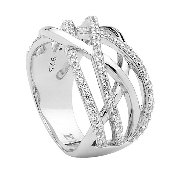 Sterling Silver Wide Open work CZ Band.