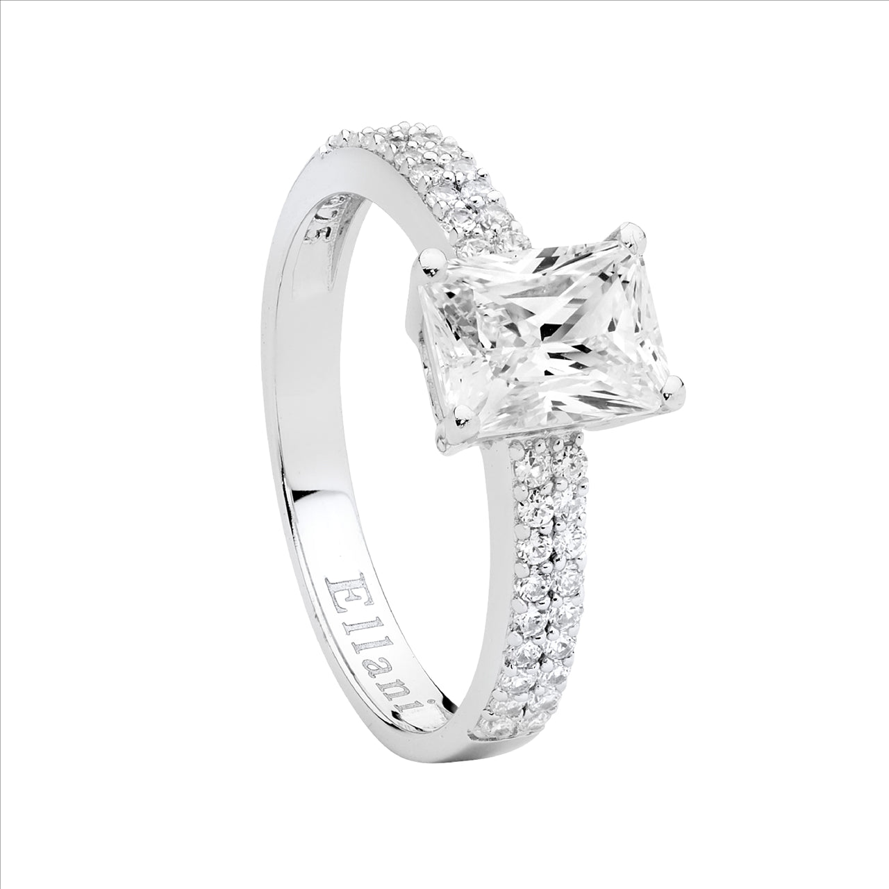 Solitaire Ring in Sterling Silver with White Cubic Zirconias