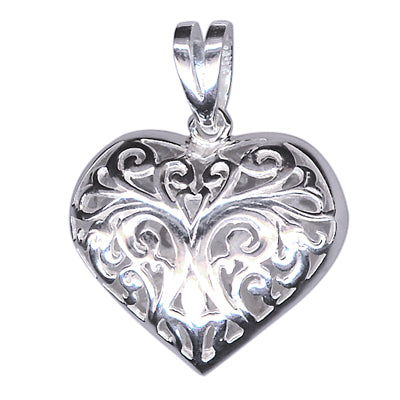 Sterling Silver Filigree Puff Heart Pendant