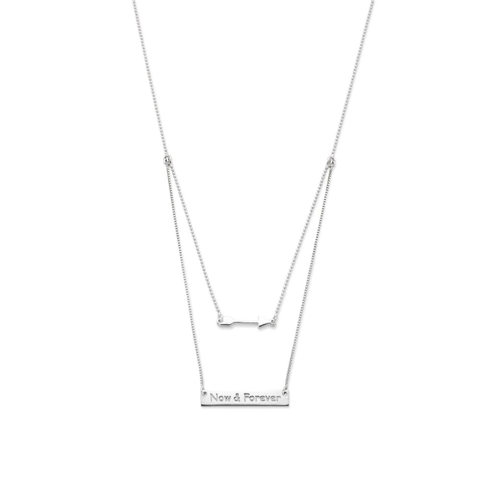 Sterling Silver Arrow & Now & Forever Bar Necklace