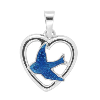 Sterling Silver Blue Bird Heart Pendant