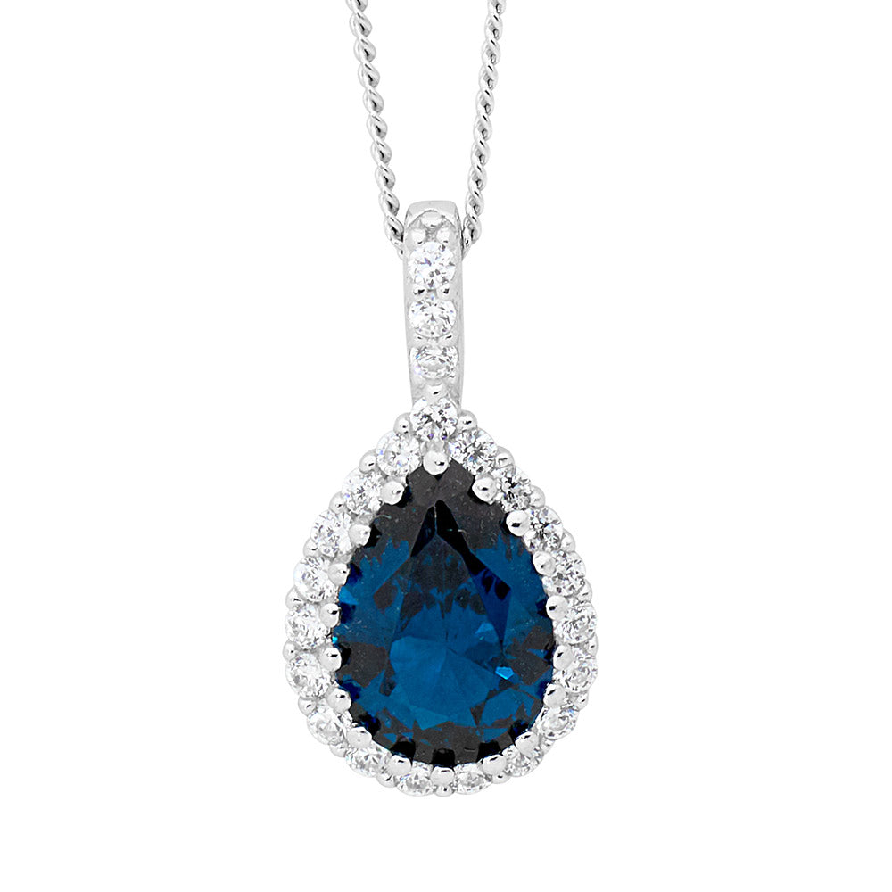 Sterling Silver London Blue & clear Cubic Zirconia Necklace