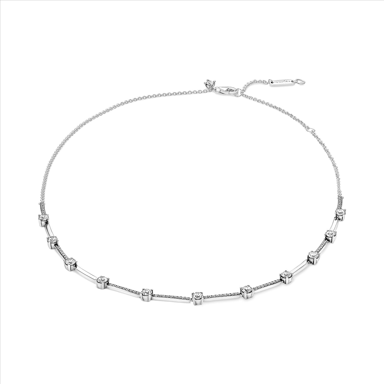 Sterlng Silver Cubic Zriconia Collar Style Necklace.