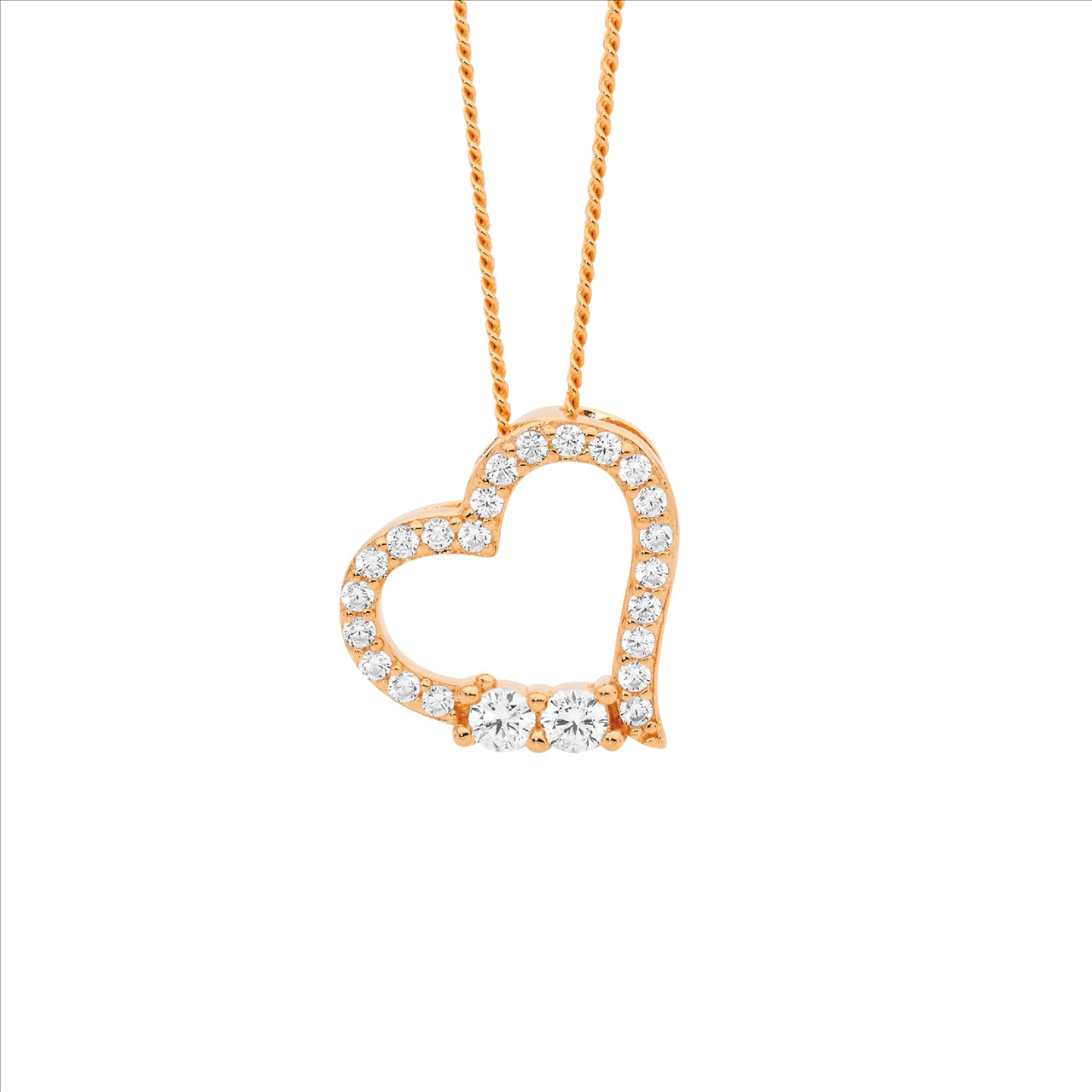 Open Heart Necklace Cubic Zirconias - Rose Gold Plated