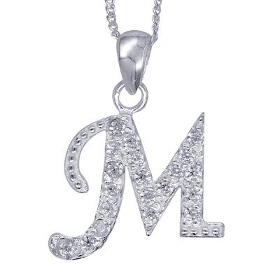 Sterling Silver Script Initial M Necklace.