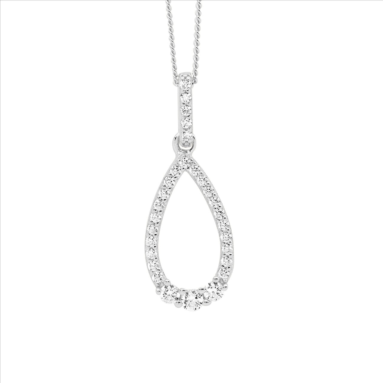 Ellani Jewellery Open Teardrop Cubic Zirconia necklace - Sterling Silver