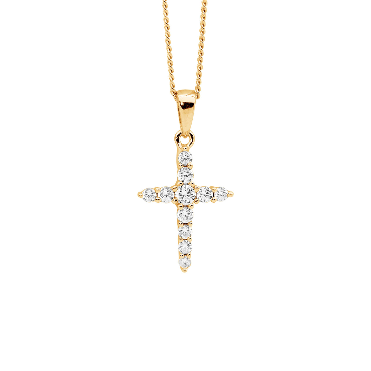 Yellow Gold Plate White Cubic zirconia Cross Necklace.