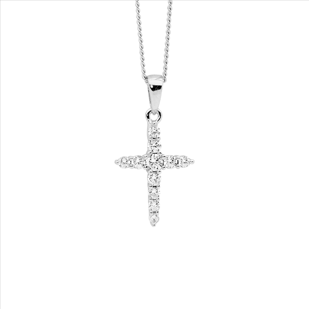 Sterling Silver White Cubic zirconia Cross Necklace.