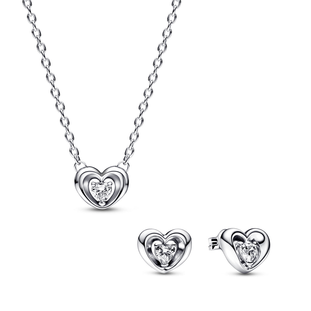 Sterling Silver CZ Hearts Earring & Necklace Gift Set.