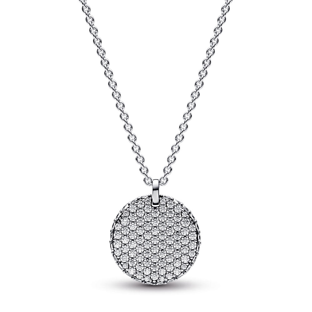 Sterling Silver Round CZ Disc Pendant & Chain