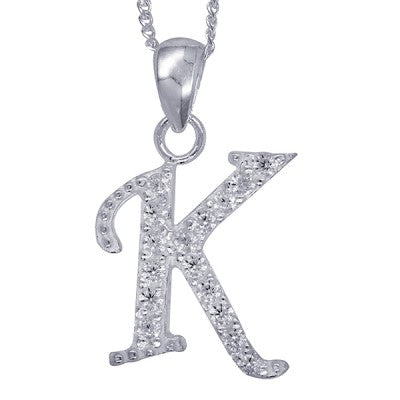 Sterling Silver Script Initial K Necklace.
