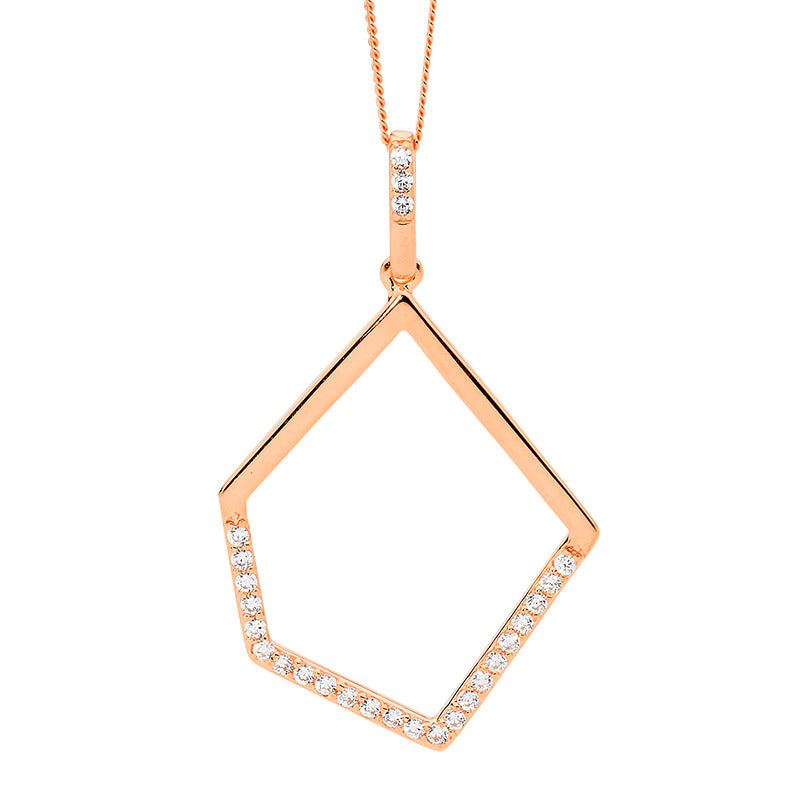Abstract Rose Gold Open CZ Pendant & Chain