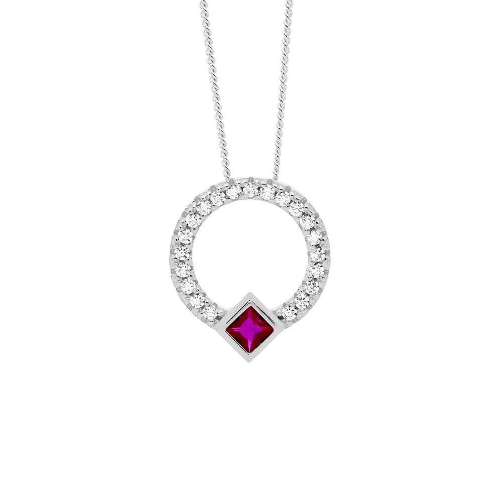 Open Circle Pendant with Red White cubic Zirconias