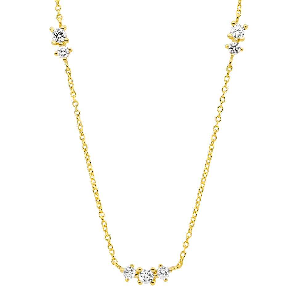 Scattered Cubic Ziconia Necklace - Yellow Gold Plate.