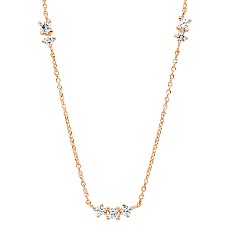 Scattered Cubic Ziconia Necklace - Rose Gold Plate
