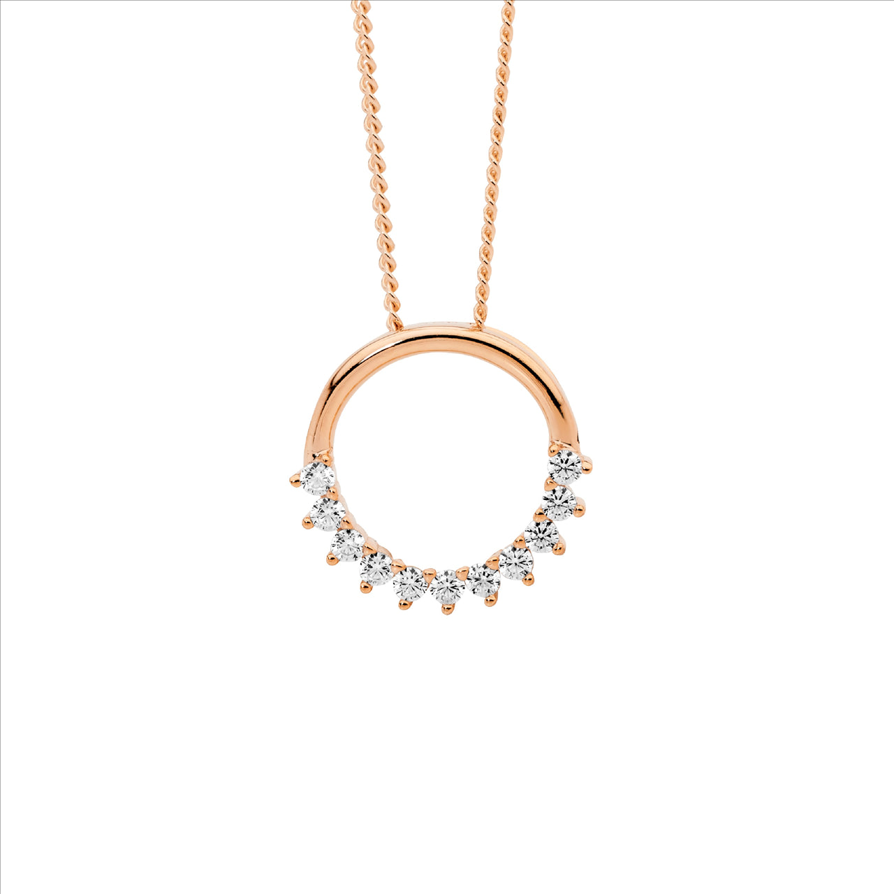 Rose Gold Open Circle Cubic Zirconia Necklace.
