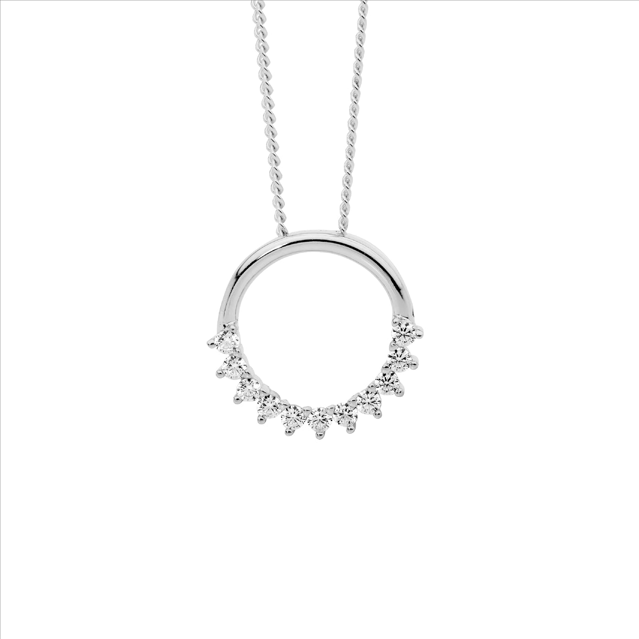 Sterling Silver Open Circle Pendant featuring CZ 1/2 Circle