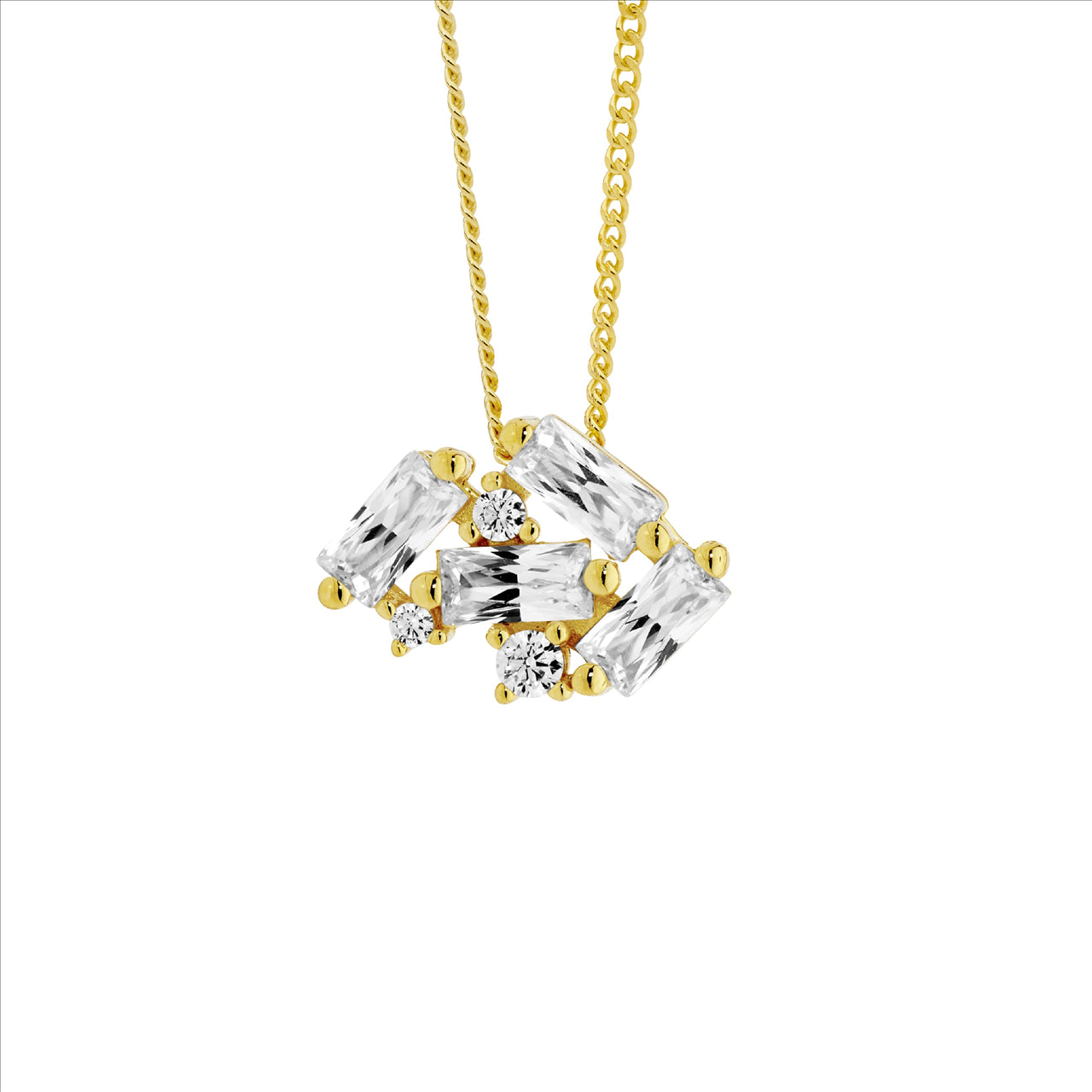 Baguette Cubic Zirconia Staggered Necklace - Yellow Gold.