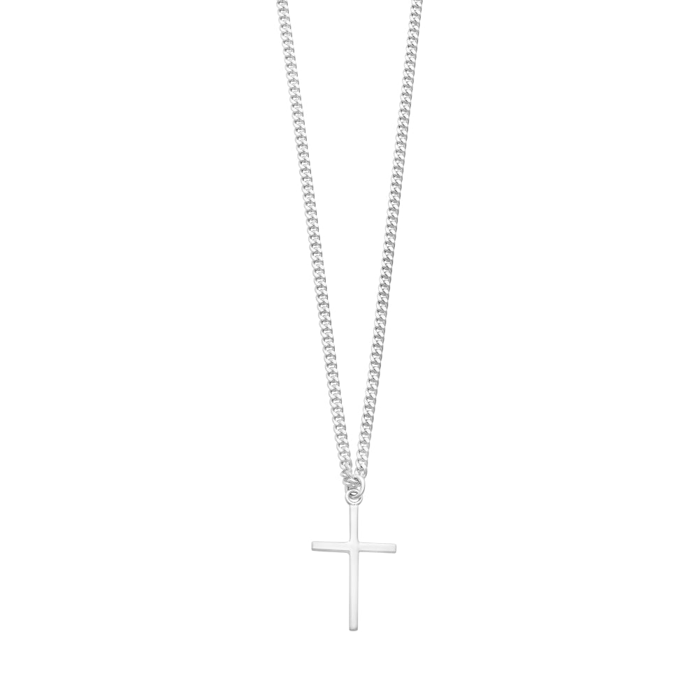 Sterling Silver Tubular Plain Polished Cross & Chain