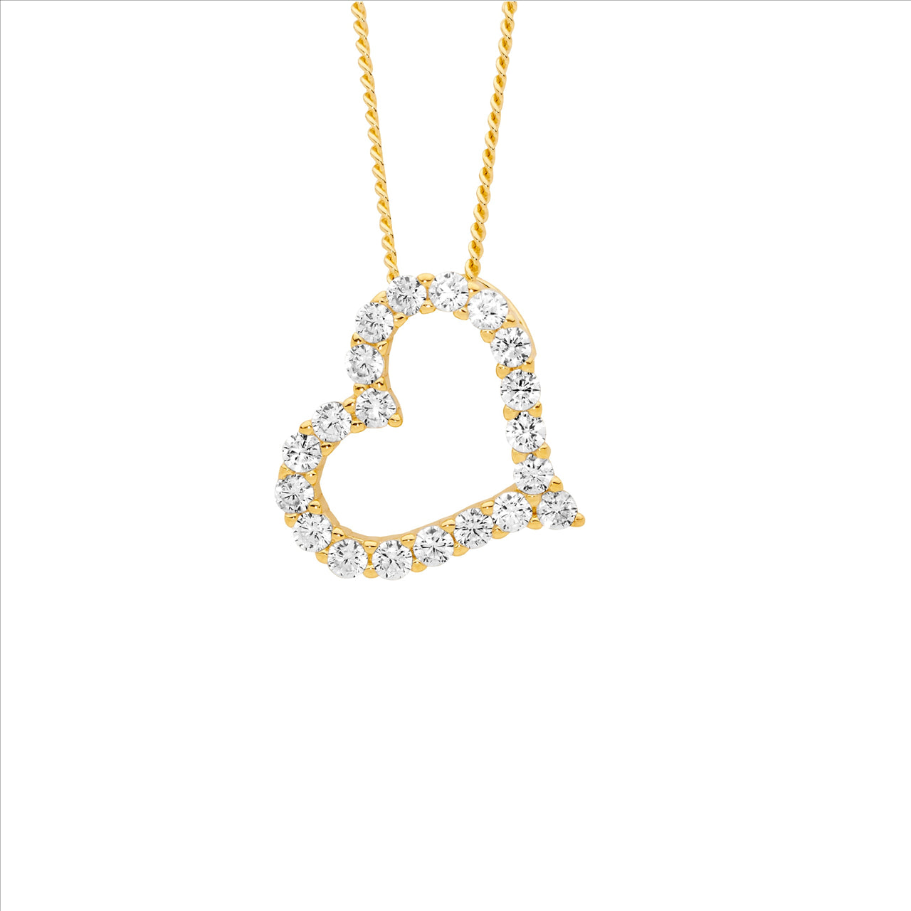 Open Heart CZ Necklace - Yellow Gold.