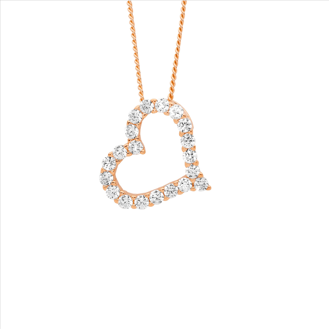 Open Heart CZ Necklace - Rose Gold.