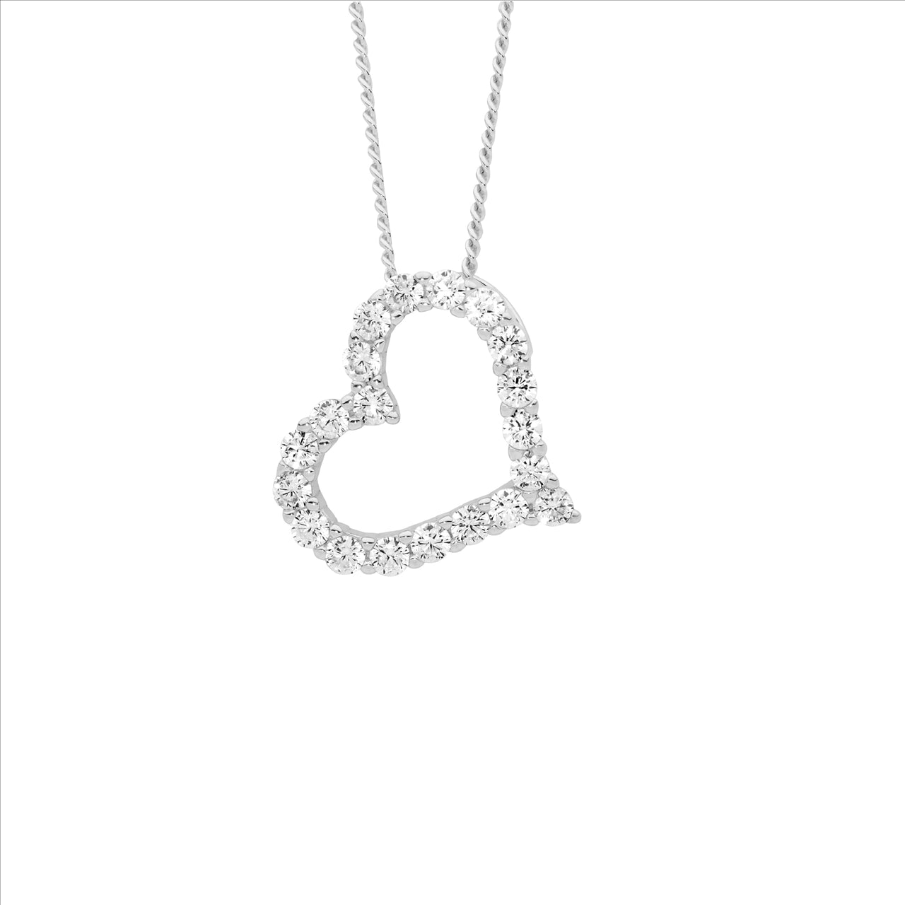 Open Heart CZ Necklace - Silver.