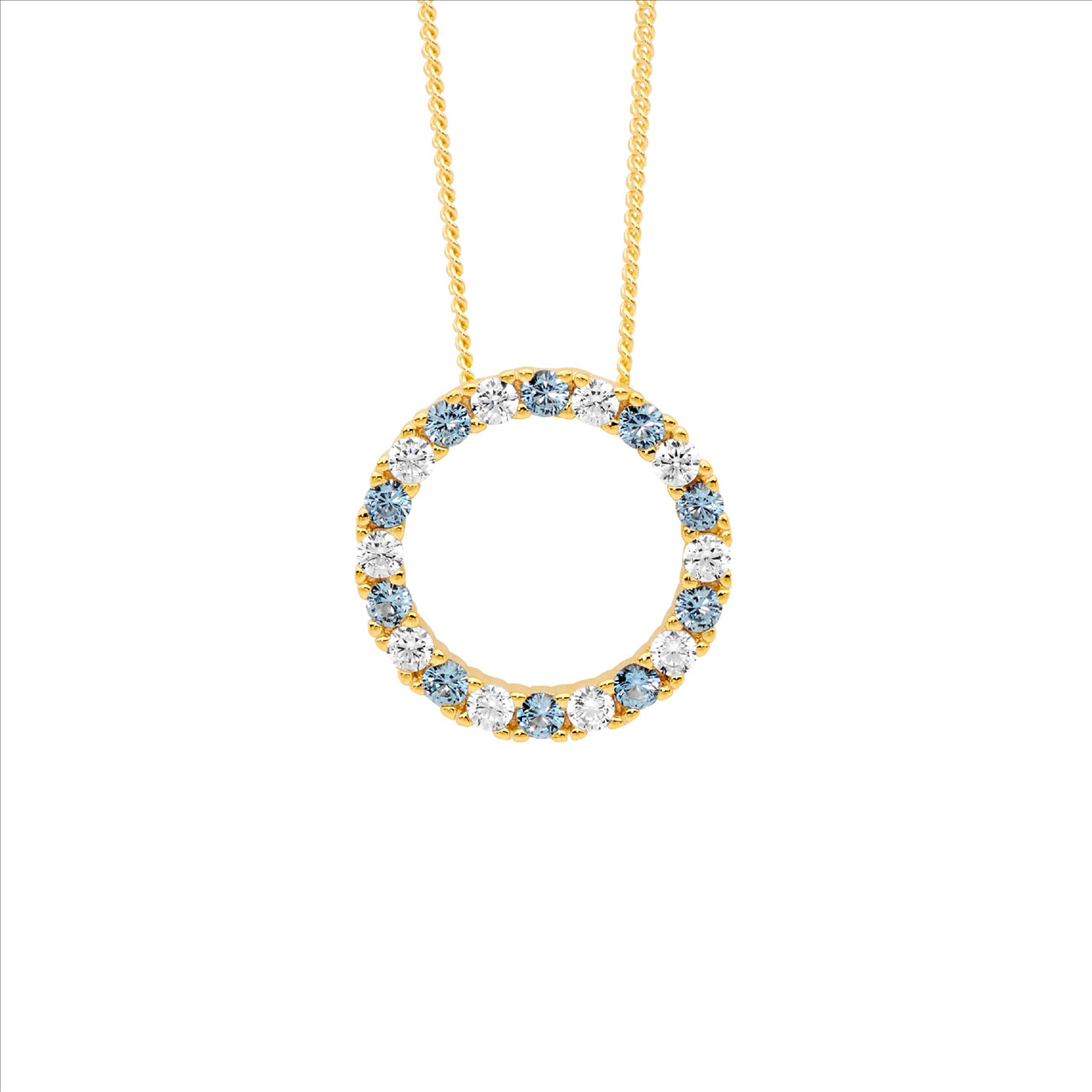 Blue Spinel & CZ Open Circle Necklace - Yellow Gold.