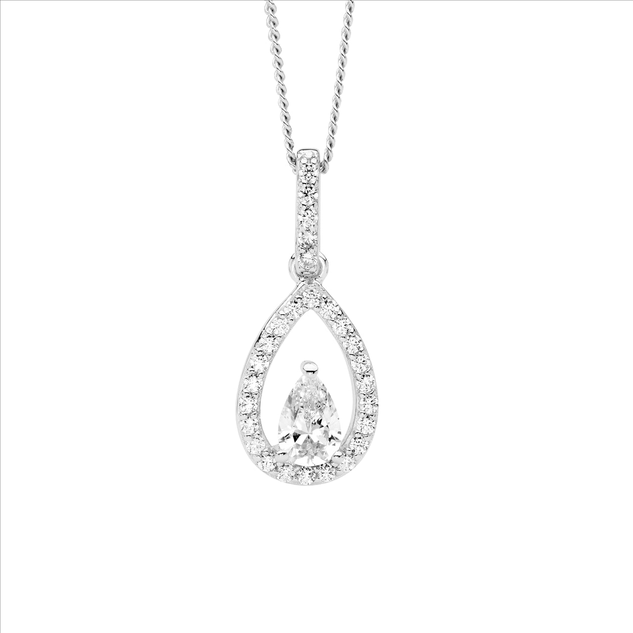 Open Teardrop CZ Pendant - Silver.