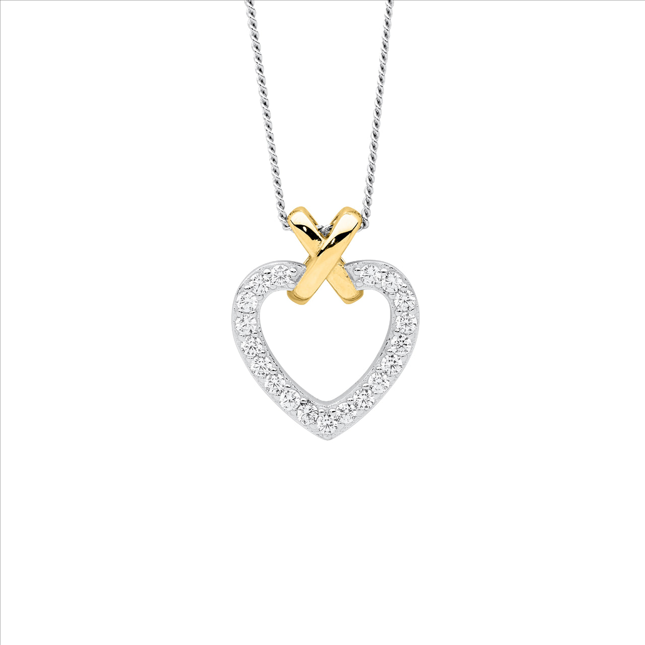 Sterling silver Hearts & X cubic zirconia Pendant and gold plating.