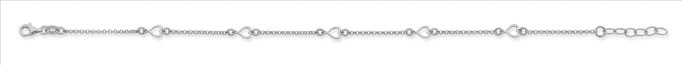 Sterling Silver Belcher Link Anklet with Open Heart.