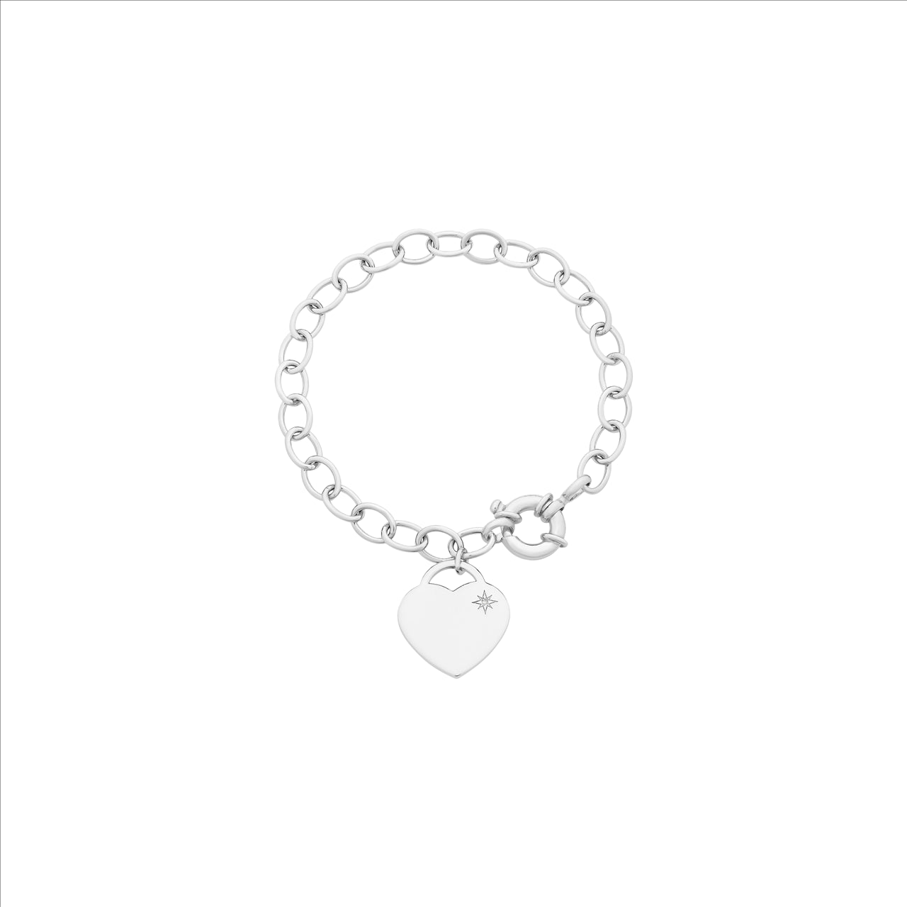 Sterling Silver Open Curb Bracelet with a Flat Diamond Set Heart.