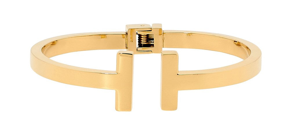 Yellow Gold Open Bar Style Hinged Bangle.