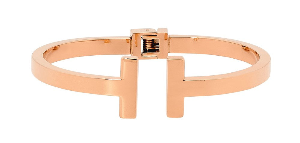 Rose Gold Plate Open Bar Hinged Bangle.