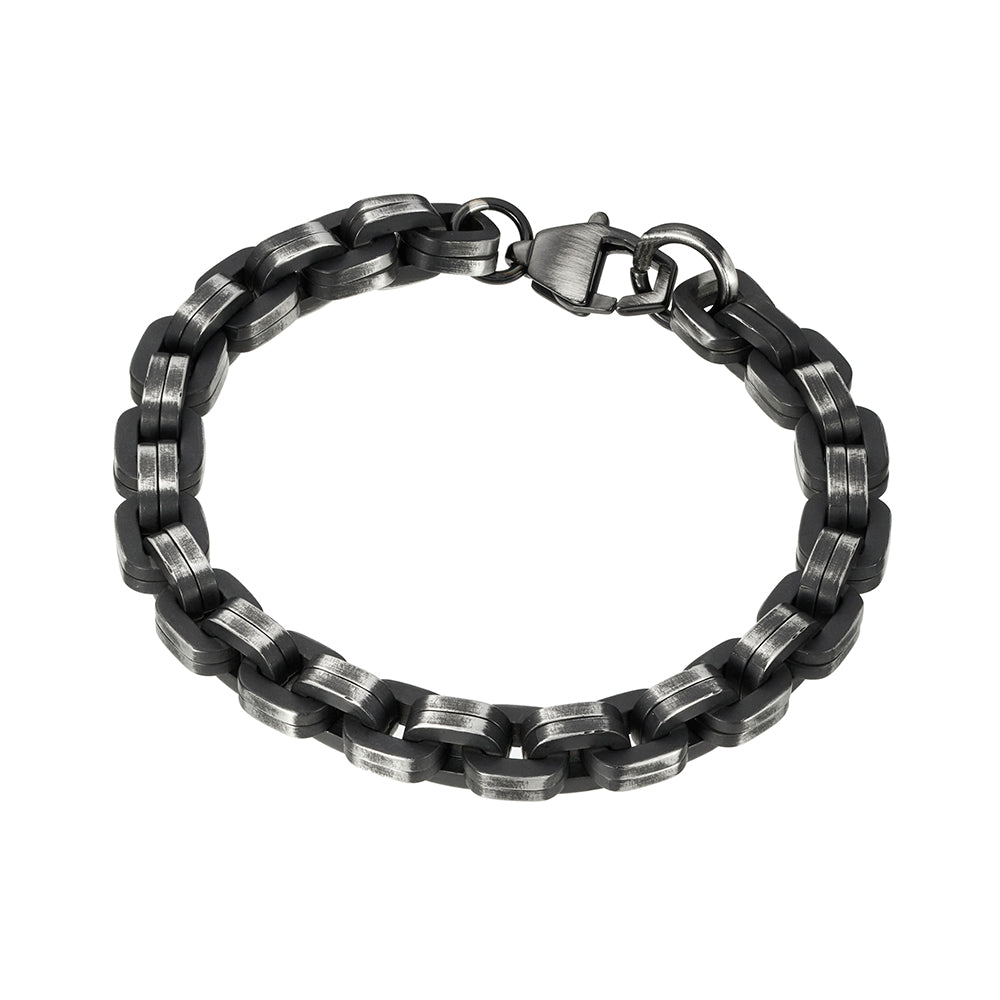 Mens Black Stainless Steel Chain Link Bracelet.