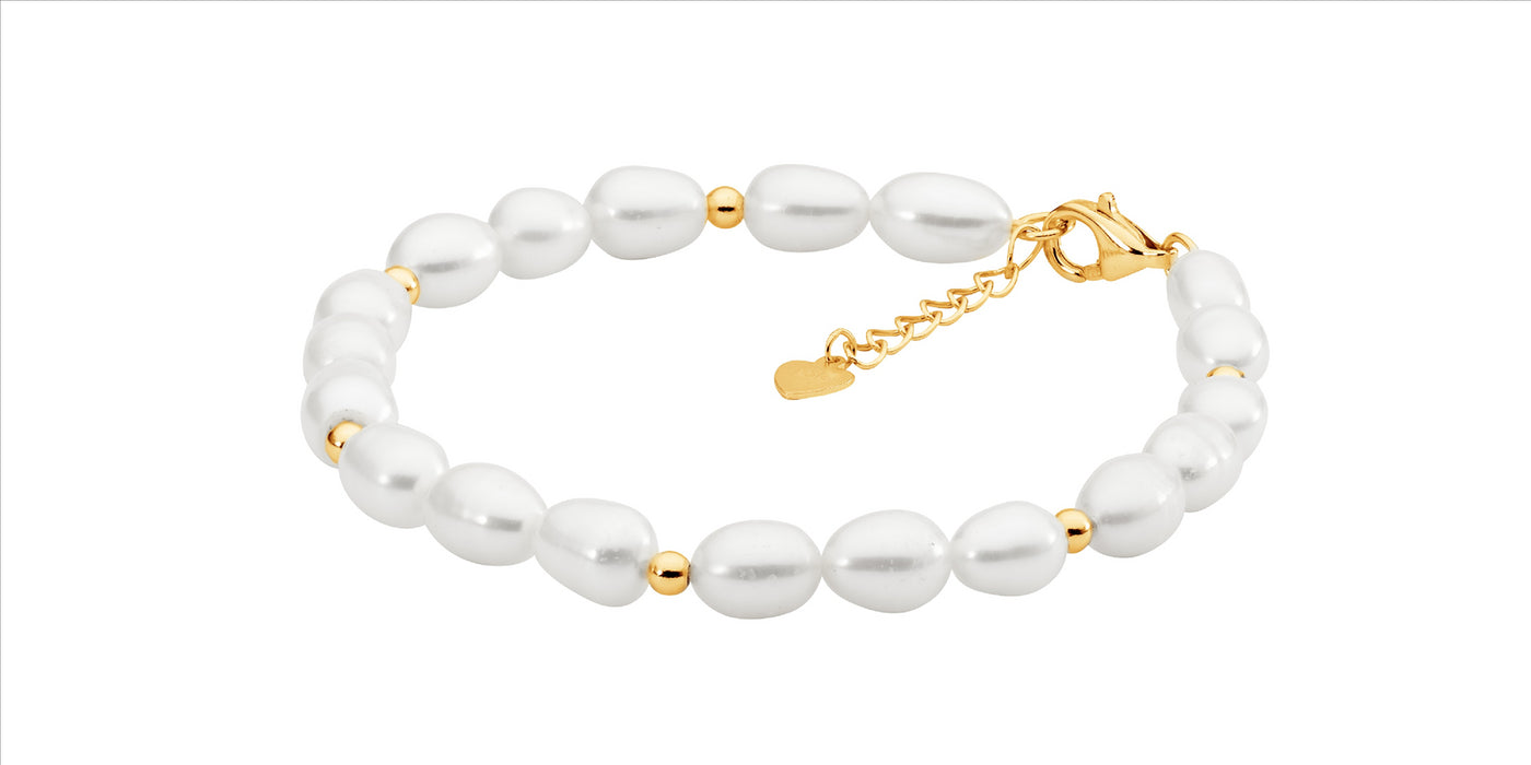 Freshwater Pearl & Gold Beaded Bracelet.