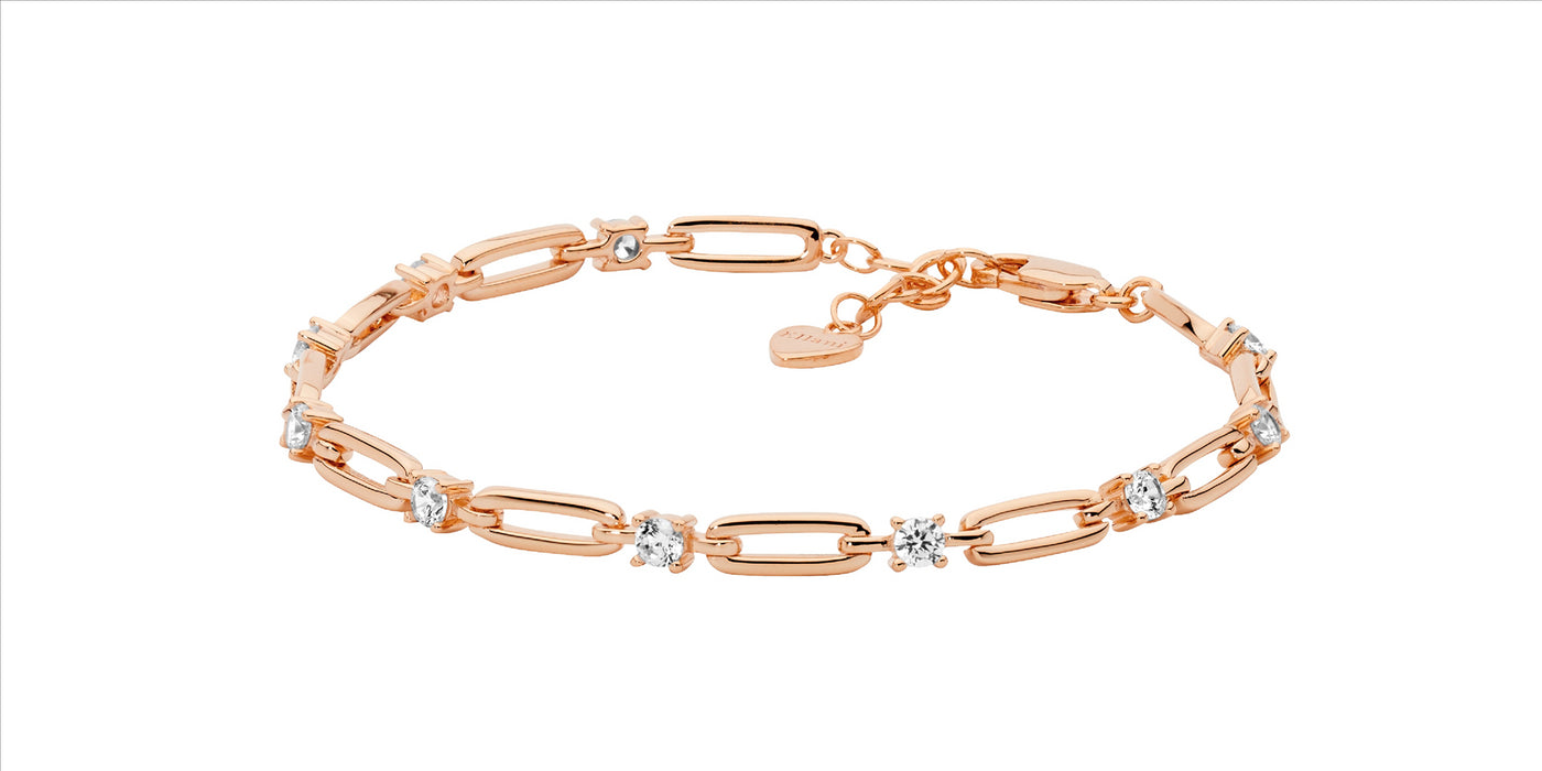 Open Oval Link Bracelet with Cubic Zirconias - Rose Gold.