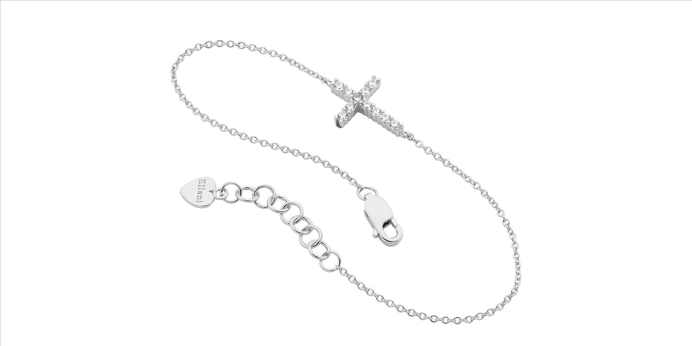 Sterling Silver Fine Cubic Zirconia Cross Bracelet.