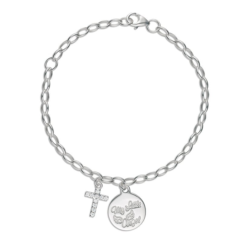 Sterling Silver Baby Bracelet with Cross & Charm.