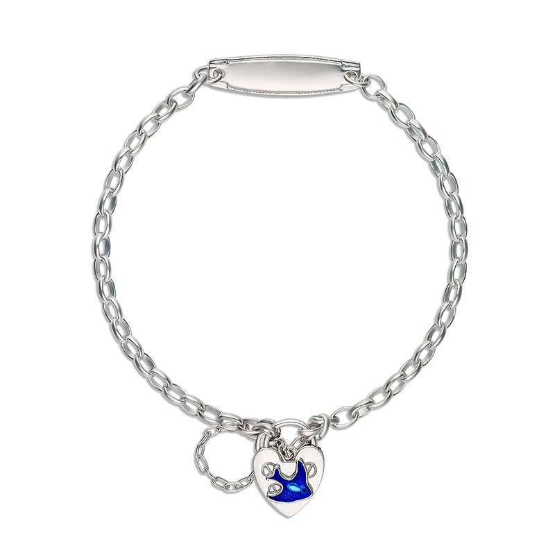 Sterling Silver Baby ID Bracelet with Bluebird & Padlock.