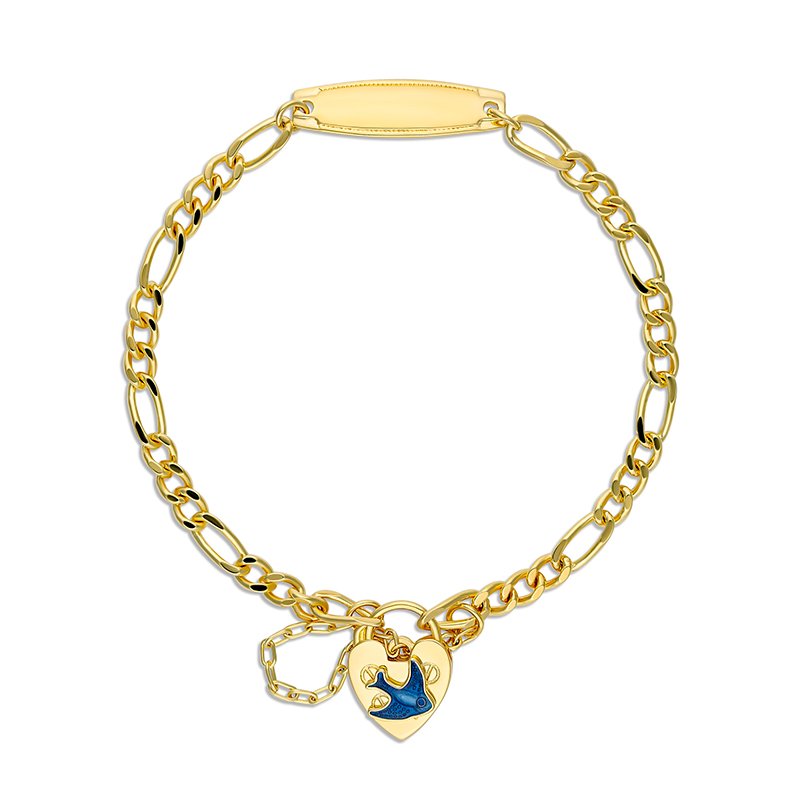 Brooklyn Figaro Baby Bracelet with ID & Bluebird Padlock