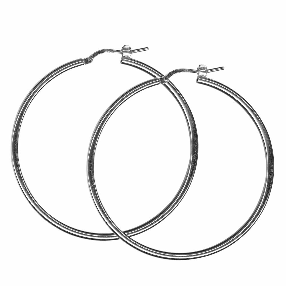 Sterling Silver Italian Plain Tube Hoop Earrings - 40mm