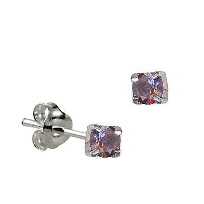 Sterling Silver Pink Cubic Zirconia Studs - June Birthstone Earrings