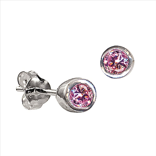 Sterling Silver October Birthstone Stud Earrings - Pink