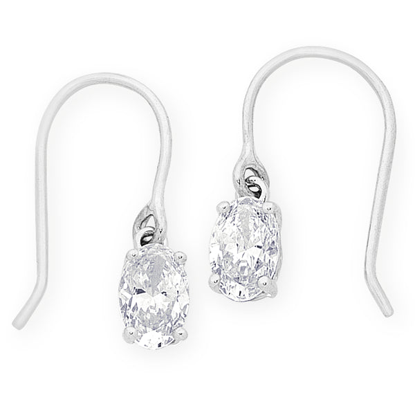 Silver Oval Cubic Zirconia Drop Earrings.