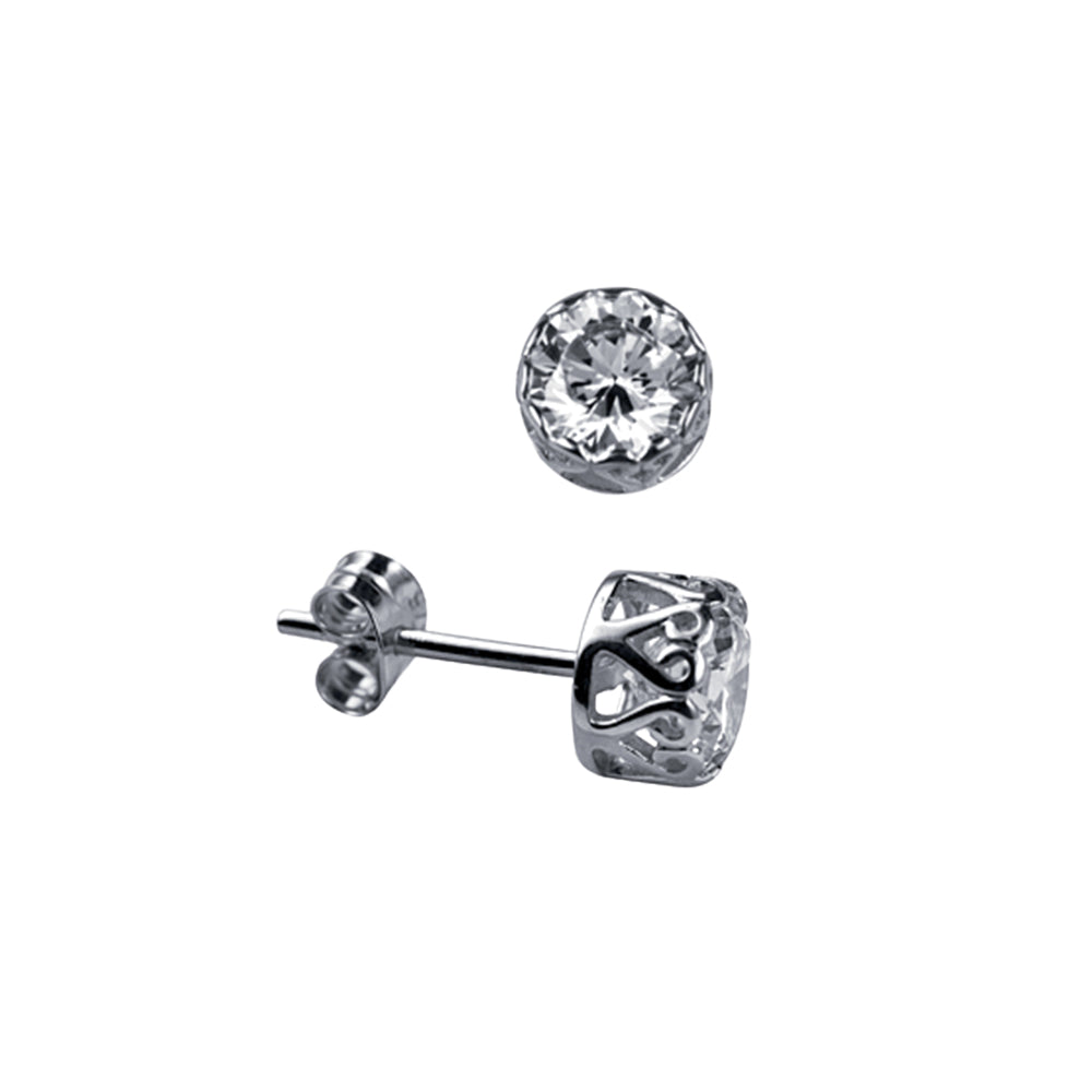 Sterling Silver 6mm Filigree Cubic Zirconia Stud Earrings