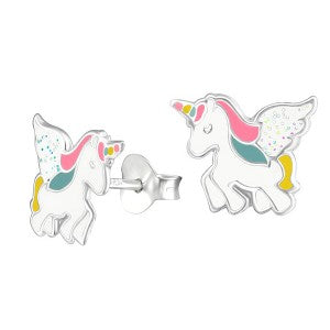 Sterling Silver Enamel Unicorn Stud Earrings