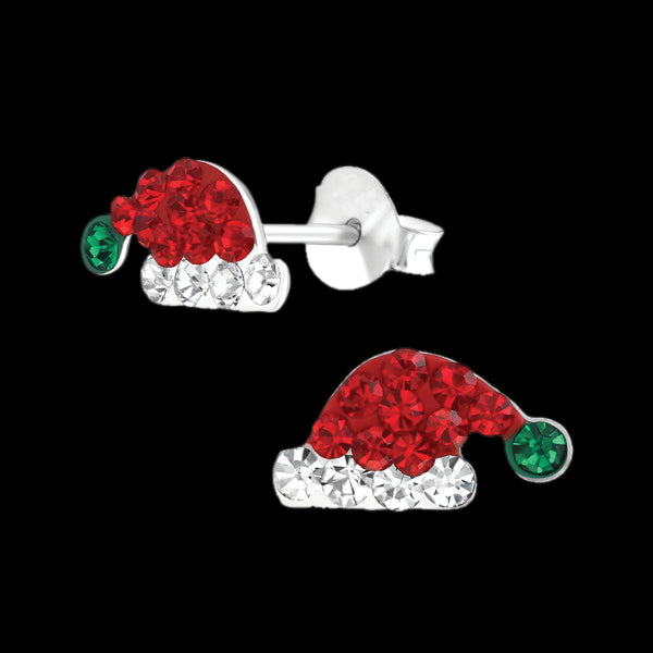 Sterling Silver Santa Hat Stud Earrings.