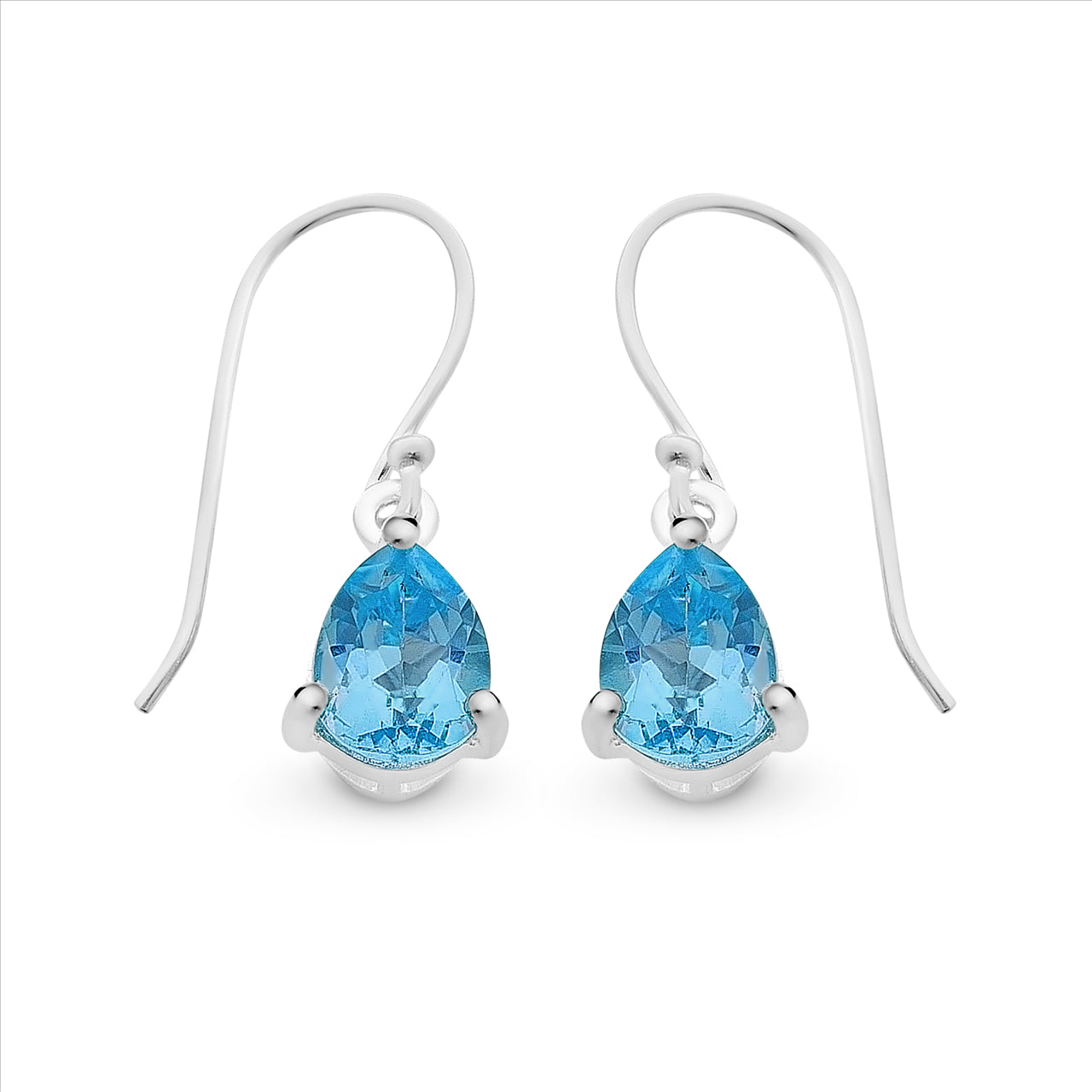 Sterling Silver Teardrop Blue Topaz Drop Earrings.